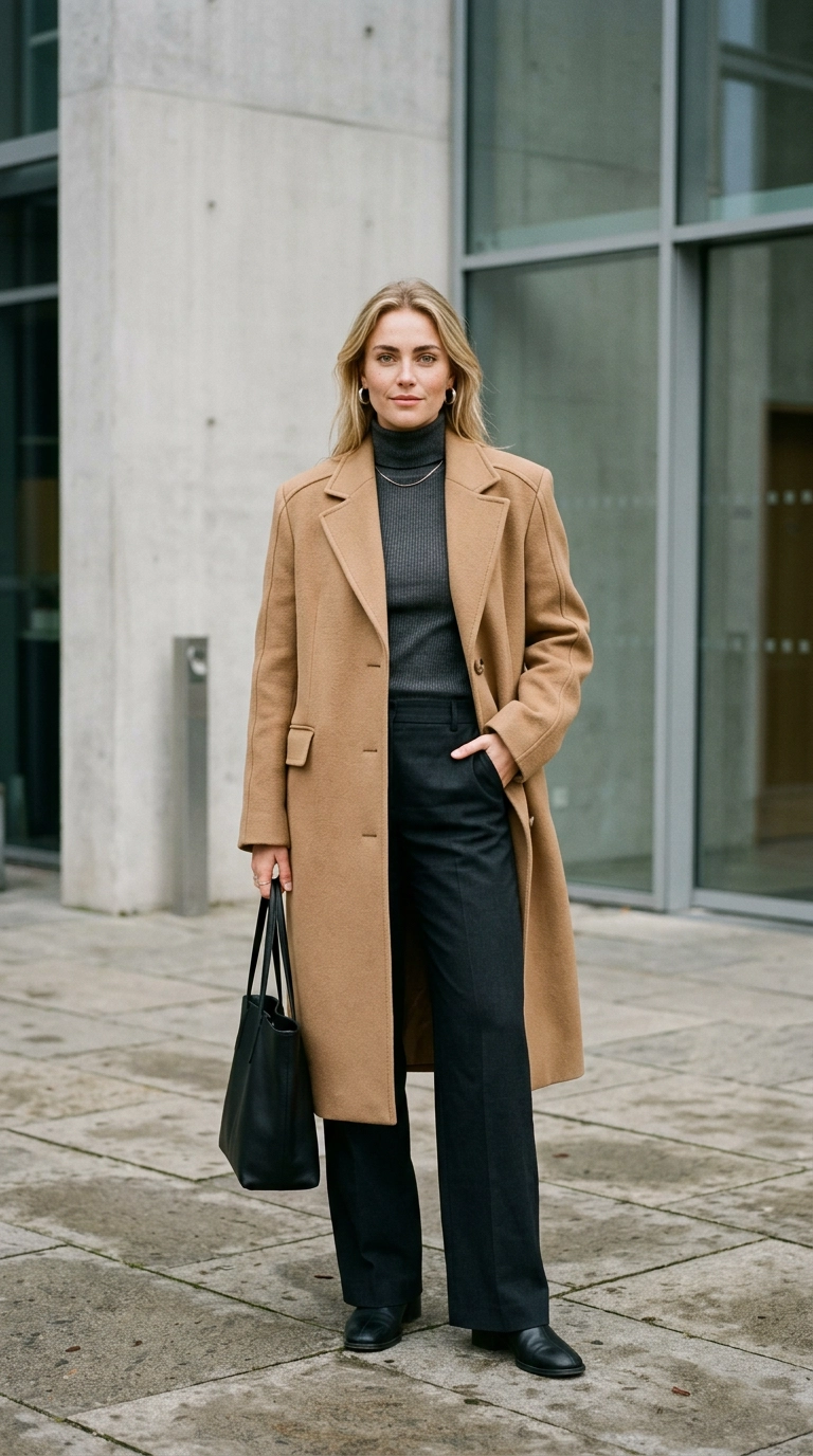 A woman wearing a modern boxy coat with perfectly placed shoulder seams, standing in a minimalist urban setting, photorealistic luxury editorial fashion street style, shot on 35mm lens, highly detailed, ultra-realistic, soft natural lighting, editorial aesthetic, no text, --ar 9:16