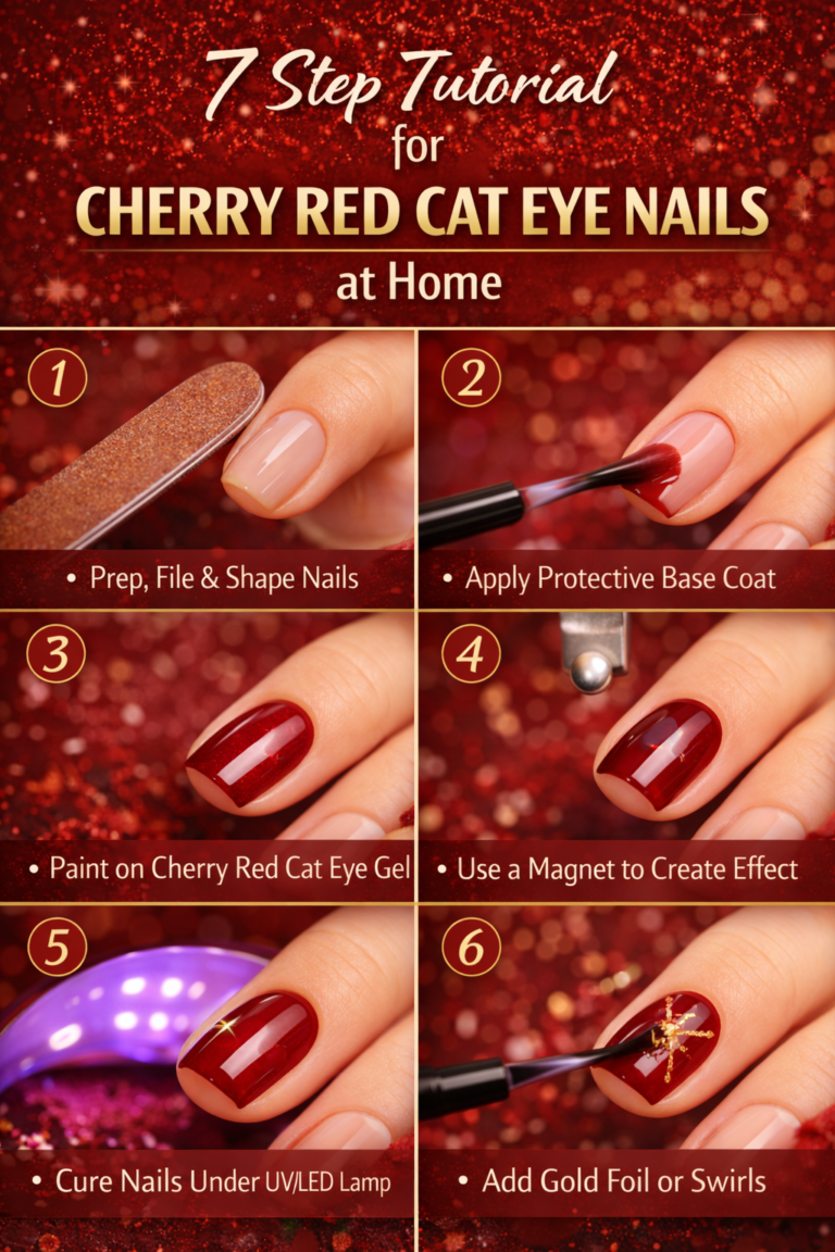 7 Step Tutorial for Cherry Red Cat Eye Nails at Home