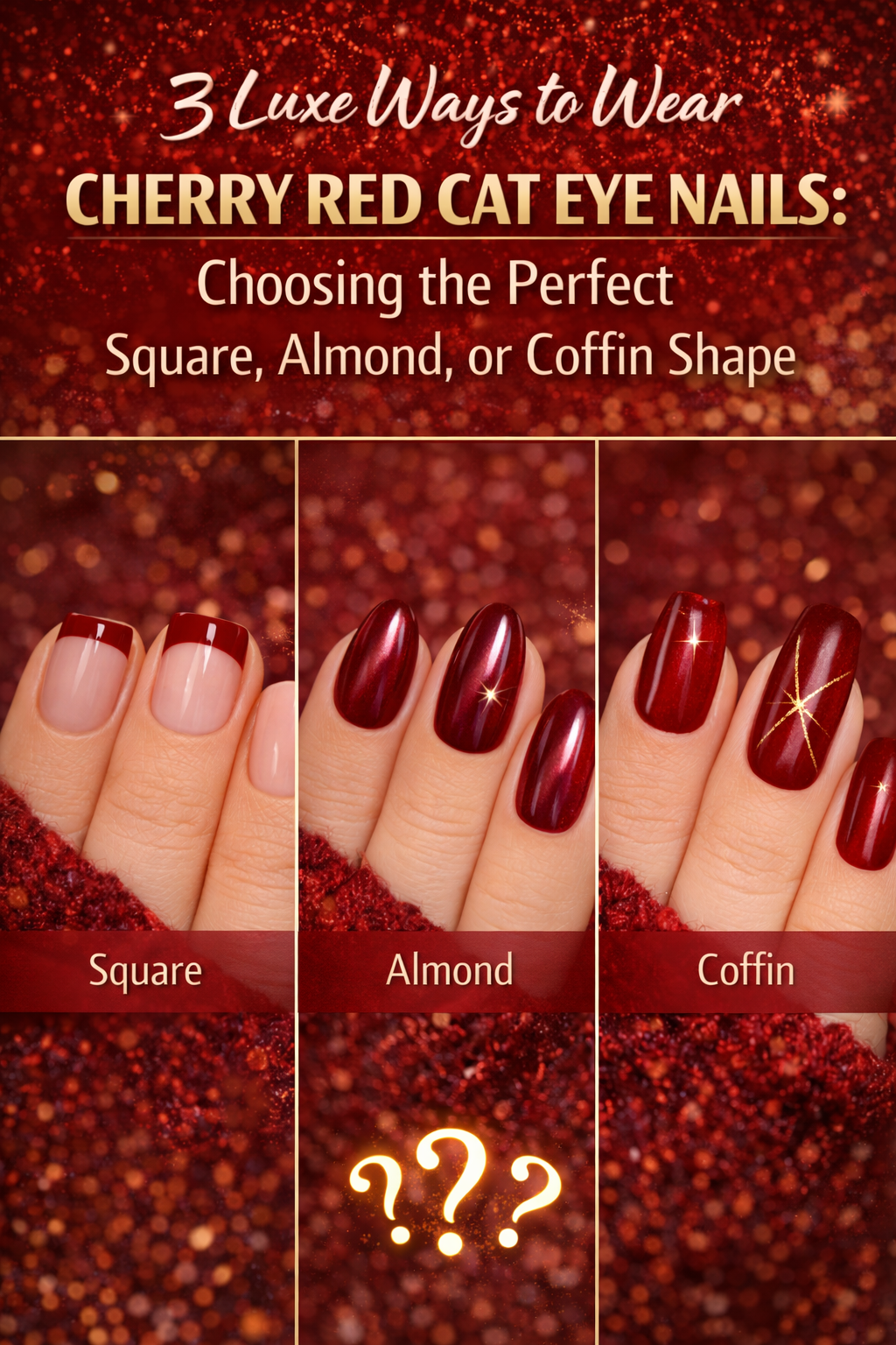 3 Luxe Ways to Wear Cherry Red Cat Eye Nails: Choosing the Perfect Square, Almond, or Coffin Shape
